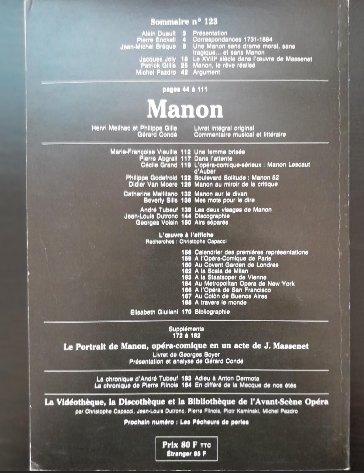Massenet revue "Avant-Scène" Opéra n° 123: Manon