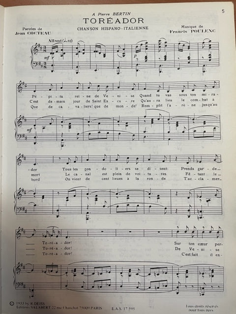 Francis Poulenc Mélodies et chansons pour chant et piano