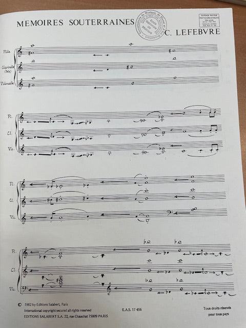 Claude Lefèbvre Mémoires Souterraines - Conducteur flûte, clarinette et violoncelle-3000 partitions, livres et vinyles d'occasion en vente sur notre site internet gastonmusicclub.fr Gaston Music Store