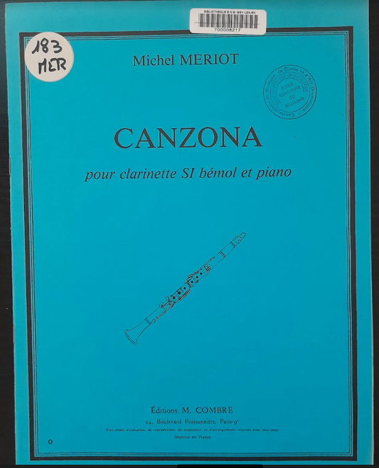 Michel Mériot Canzona pour clarinette et piano-3000 partitions, livres et vinyles d'occasion en vente sur notre site internet gastonmusicclub.fr Gaston Music Store