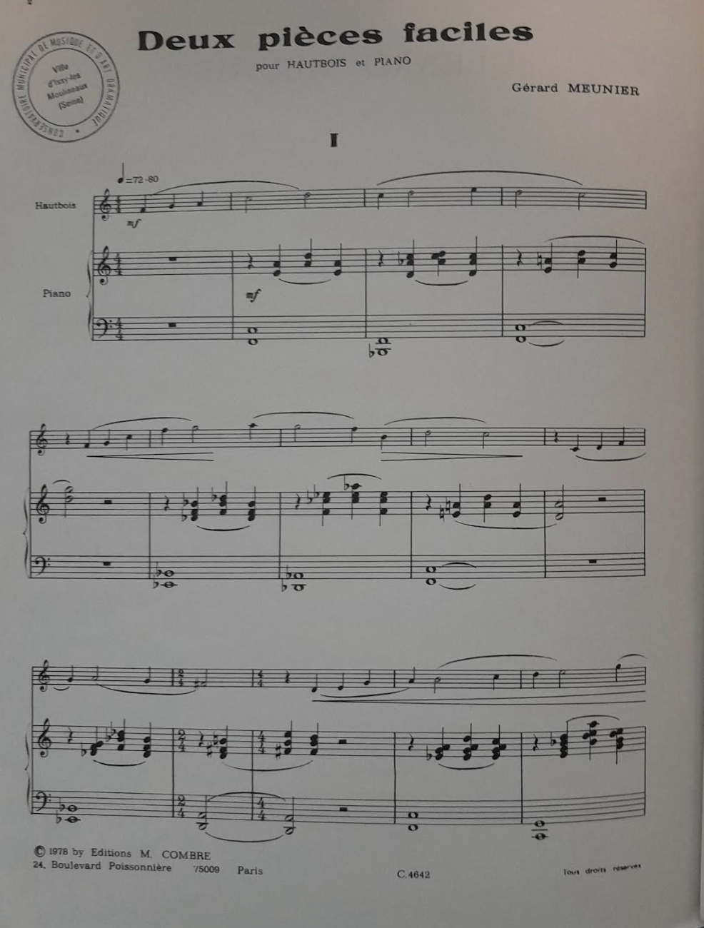Gérard Meunier 2 pièces faciles pour hautbois et piano-3000 partitions, livres et vinyles d'occasion en vente sur notre site internet gastonmusicclub.fr Gaston Music Store