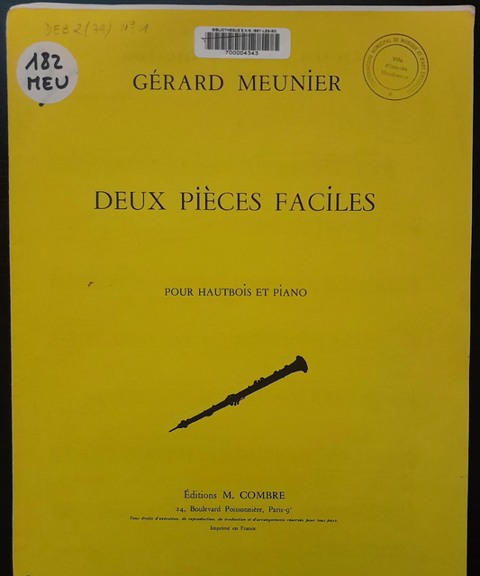 Gérard Meunier 2 pièces faciles pour hautbois et piano-3000 partitions, livres et vinyles d'occasion en vente sur notre site internet gastonmusicclub.fr Gaston Music Store
