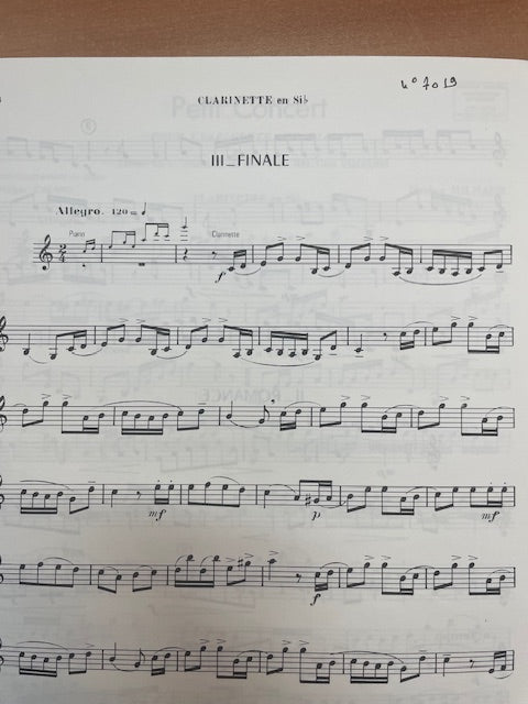 Darius Milhaud Petit concert pour clarinette et piano-3000 partitions, livres et vinyles d'occasion en vente sur notre site internet gastonmusicclub.fr Gaston Music Store