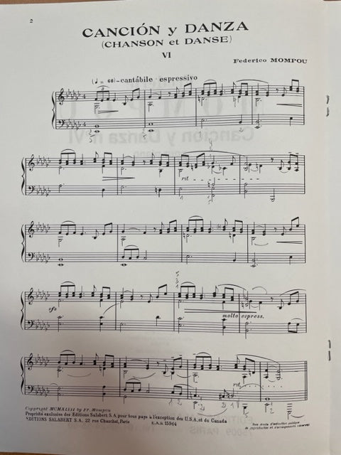 Frederic Mompou Cancion y Danza n°VI partition piano- 3000 partitions, livres et vinyles d'occasion en vente sur notre site internet gastonmusicclub.fr Gaston Music Store