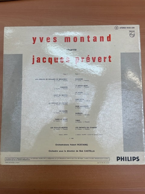 Vinyle Yves Montand chante Jacques Prévert - 3000 partitions, livres et vinyles d'occasion en vente sur notre site internet gastonmusicclub.fr Gaston Music Store