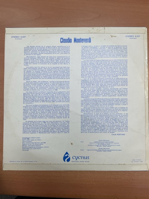 Vinyle Claudio Monteverdi Musique pour la Cour de Mantoue