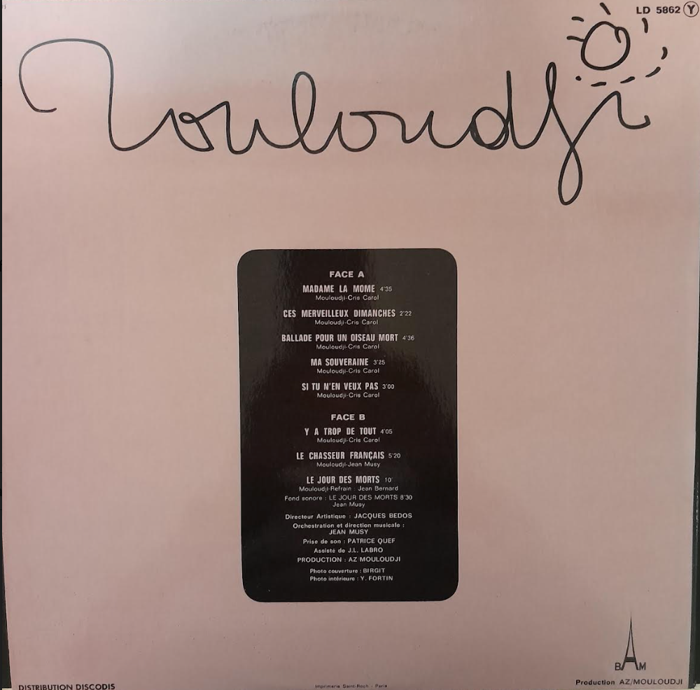 Vinyle 33 tours d'occasion Mouloudji-3000 partitions, livres et vinyles d'occasion en vente sur notre site internet gastonmusicclub.fr Gaston Music Store