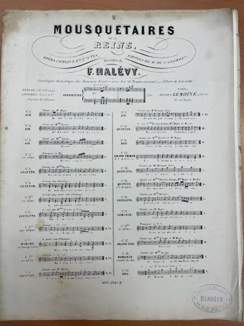 Halévy Les Mousquetaires de la Reine, opéra-comique en 3 actes réduction piano voix - 3000 partitions, livres et vinyles d'occasion en vente sur notre site internet gastonmusicclub.fr Gaston Music Stor