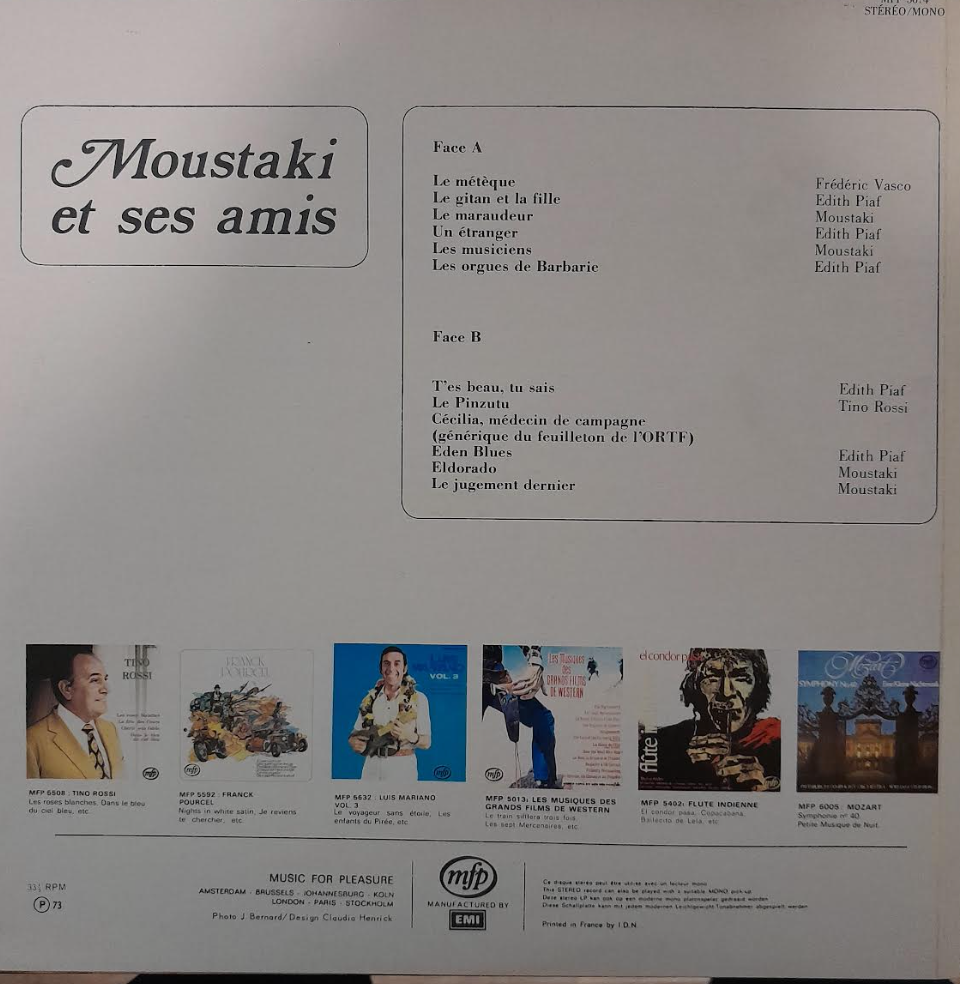 Vinyle Moustaki et ses amis -3000 partitions, livres et vinyles d'occasion en vente sur notre site internet gastonmusicclub.fr Gaston Music Store