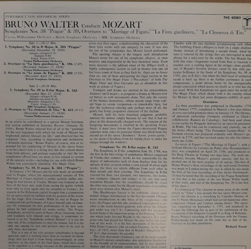 Vinyle Bruno Walter Mozart Symphonies n° 38 & 39 - Ouvertures des "Noces de Figaro" -3000 partitions, livres et vinyles d'occasion en vente sur notre site internet gastonmusicclub.fr Gaston Music Store