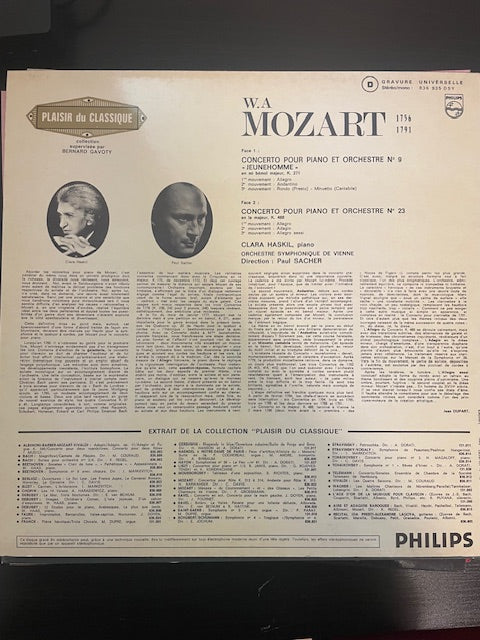 Vinyle Mozart Clara Haskil Concertos pour piano et orchestre n°9 et 23-3000 partitions, livres et vinyles d'occasion en vente sur notre site internet gastonmusicclub.fr Gaston Music Store