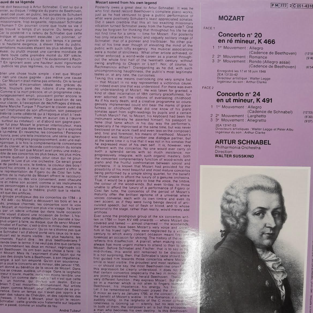Vinyle Mozart Artur Schnabel Concertos n° 20 K466 et n° 24 K491 -3000 partitions, livres et vinyles d'occasion en vente sur notre site internet gastonmusicclub.fr Gaston Music Store