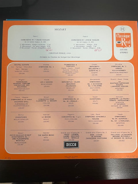 Vinyle Mozart Christian Ferras Concertos n°3 et 7 pour violon-3000 partitions, livres et vinyles d'occasion en vente sur notre site internet gastonmusicclub.fr Gaston Music Store