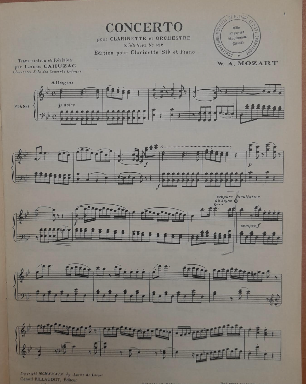 Mozart Concerto pour clarinette et orchestre K622 - réduction clarinette et piano-3000 partitions, livres et vinyles d'occasion en vente sur notre site internet gastonmusicclub.fr Gaston Music Store
