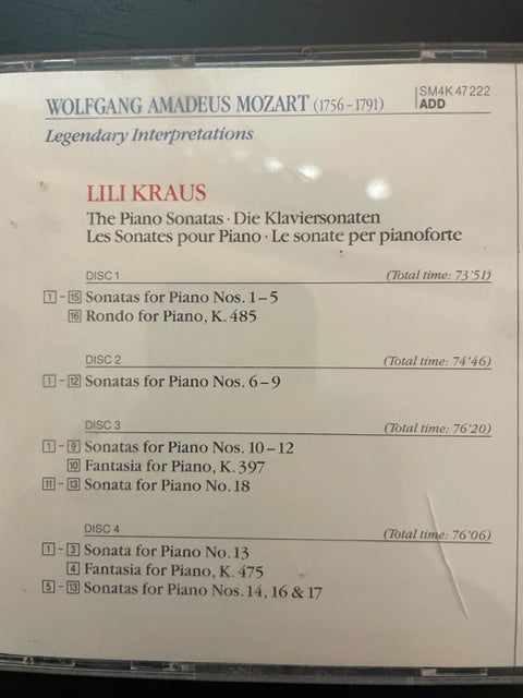 Coffret 4 CD Mozart Les sonates pour piano Lili Kraus-3000 partitions, livres et vinyles d'occasion en vente sur notre site internet gastonmusicclub.fr Gaston Music Store