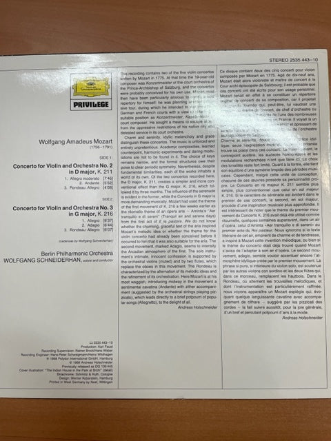 Vinyle Mozart Concerto for violin and Orchestra n°2 en ré majeur et n°3 en sol majeur- 3000 partitions, livres et vinyles d'occasion en vente sur notre site internet gastonmusicclub.fr Gaston Music Store