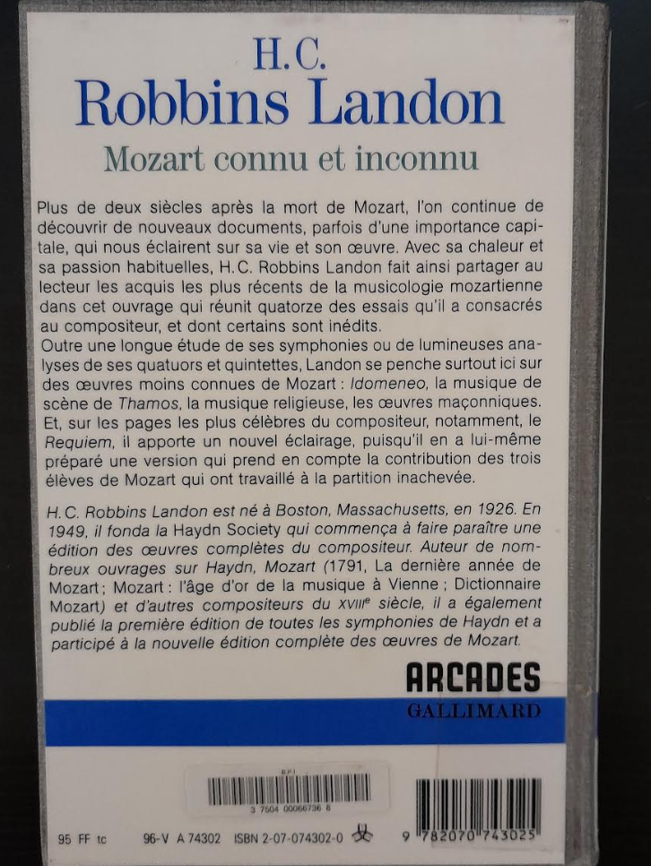 Mozart connu et inconnu Livre de Robbins Landon H.C.