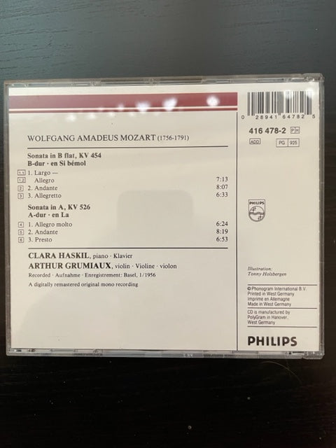 CD Mozart 2 Sonatas for violin and piano KV 454 et 526 Clara Haskil