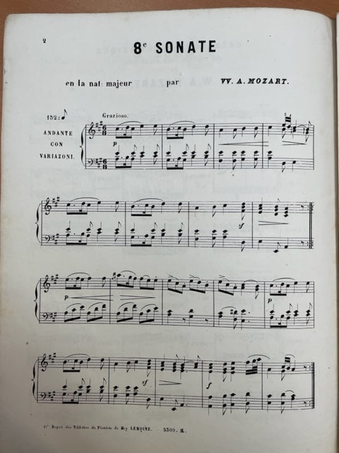 Mozart 8e sonate en la majeur partition pour piano- 3000 partitions, livres et vinyles d'occasion en vente sur notre site internet gastonmusicclub.fr Gaston Music Store