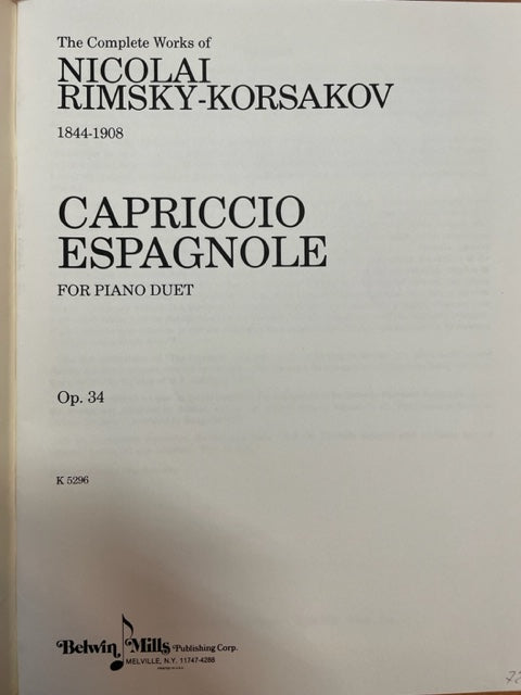 Rimsky-Korsakov Capriccio espagnol opus 34 pour piano 4 mains- 3000 partitions, livres et vinyles d'occasion en vente sur notre site internet gastonmusicclub.fr Gaston Music Store