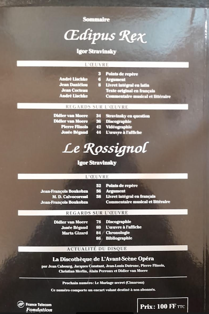 Revue "Avant-Scène" Opéra n° 174: Oedipus Rex - Le Rossignol Stravinsky- 3000 partitions, livres et vinyles d'occasion en vente sur notre site internet gastonmusicclub.fr Gaston Music Store