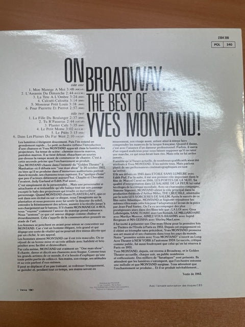 Vinyle Yves Montand On Broadway... The best of Yves Montand!