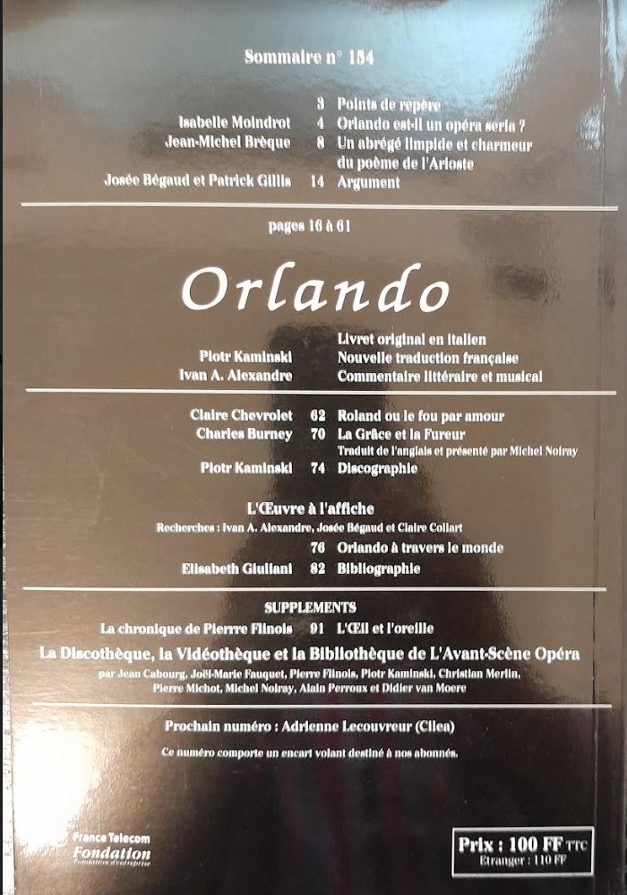 Haendel Orlando. Revue "Avant-scène" opéra n° 154-3000 partitions, livres et vinyles d'occasion en vente sur notre site internet gastonmusicclub.fr Gaston Music Store
