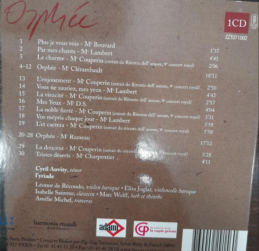 CD de Rameau, Clérambault, Couperin : Orphée Cyril Auvity- 3000 partitions, livres et vinyles d'occasion en vente sur notre site internet gastonmusicclub.fr Gaston Music Store