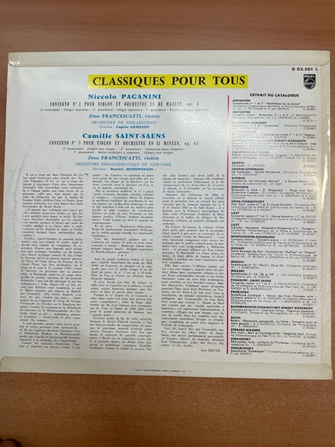 Vinyle Paganini - Saint-Saëns : Zino Francescatti, violon - 3000 partitions, livres et vinyles d'occasion en vente sur notre site internet gastonmusicclub.fr Gaston Music Store