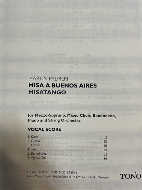 Martin Palmeri Misa a Buenos Aires, Missa Tango partition pour choeur