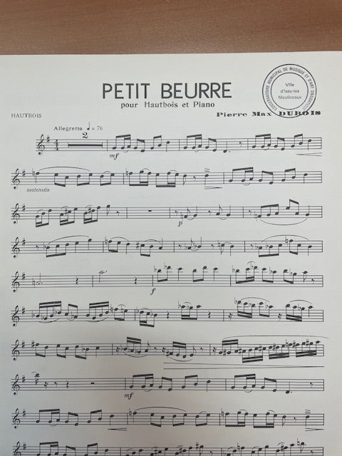 Max Dubois Petit beurre pour hautbois et piano-3000 partitions, livres et vinyles d'occasion en vente sur notre site internet gastonmusicclub.fr Gaston Music Store