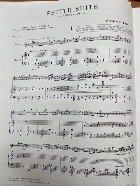 Pierre-Petit Petite suite pour flûte et piano-3000 partitions, livres et vinyles d'occasion en vente sur notre site internet gastonmusicclub.fr Gaston Music Store