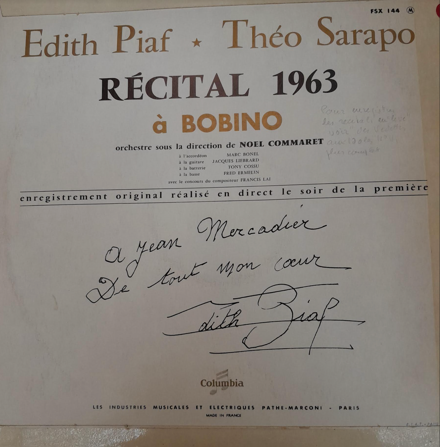 Vinyle Edith Piaf - Théo Sarapo Récital Bobino 1963-3000 partitions, livres et vinyles d'occasion en vente sur notre site internet gastonmusicclub.fr Gaston Music Store