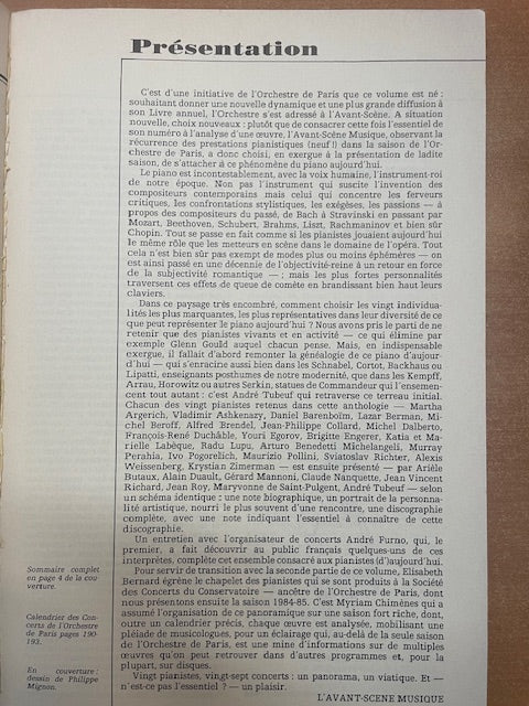 Revue Avant-scène Musique Pianistes aujourd'hui-3000 partitions, livres et vinyles d'occasion en vente sur notre site internet gastonmusicclub.fr Gaston Music Store