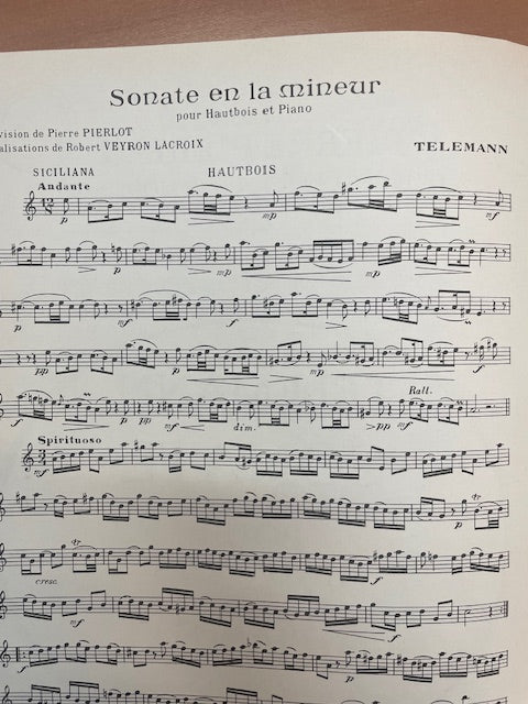 Telemann Sonate la mineur pour hautbois et piano-3000 partitions, livres et vinyles d'occasion en vente sur notre site internet gastonmusicclub.fr Gaston Music Store