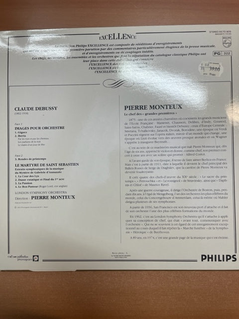 Vinyle Claude Debussy Images pour orchestre - Le Martyre de Saint Sébastien direction Pierre Monteux- 3000 partitions, livres et vinyles d'occasion en vente sur notre site internet gastonmusicclub.fr Gaston Music Store