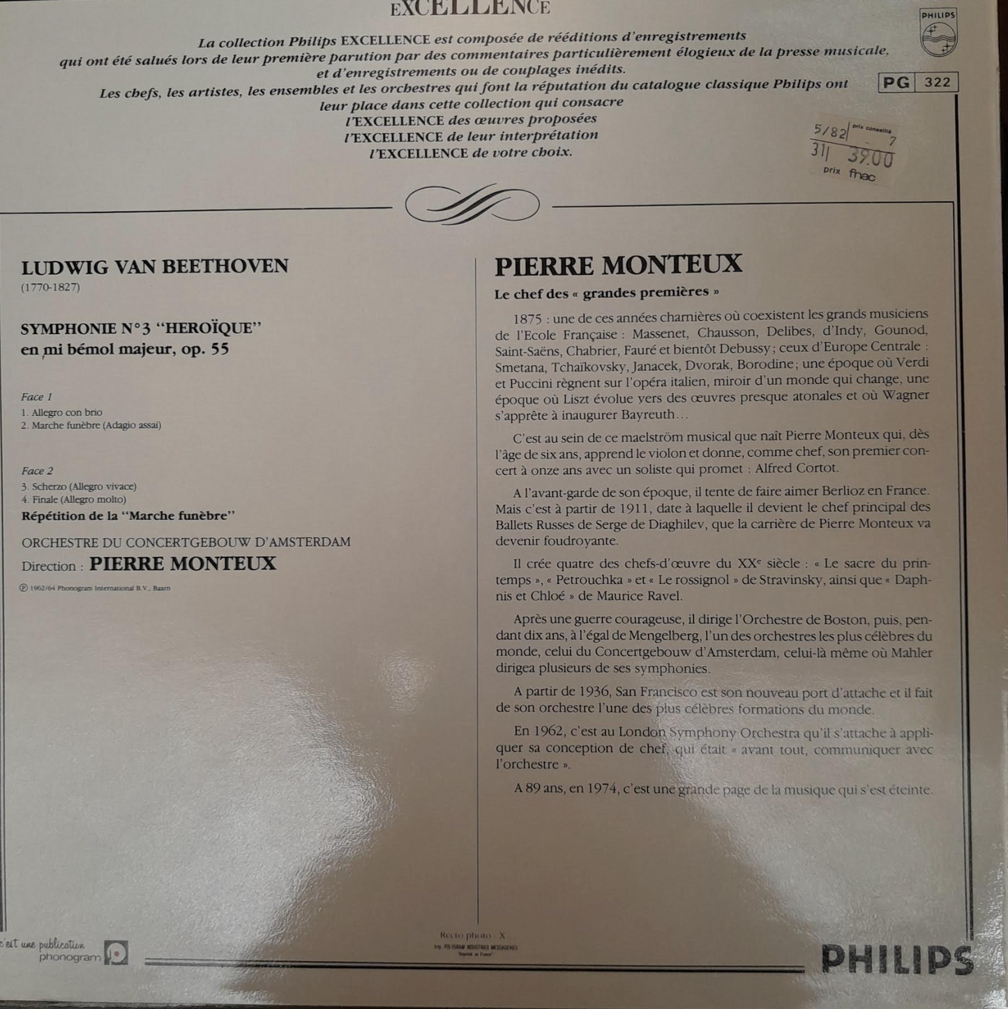 Vinyle Beethoven Pierre Monteux Symphonie n°3 "Héroïque" avec la répétition de la "Marche funèbre"-3000 partitions, livres et vinyles d'occasion en vente sur notre site internet gastonmusicclub.fr Gaston Music Store