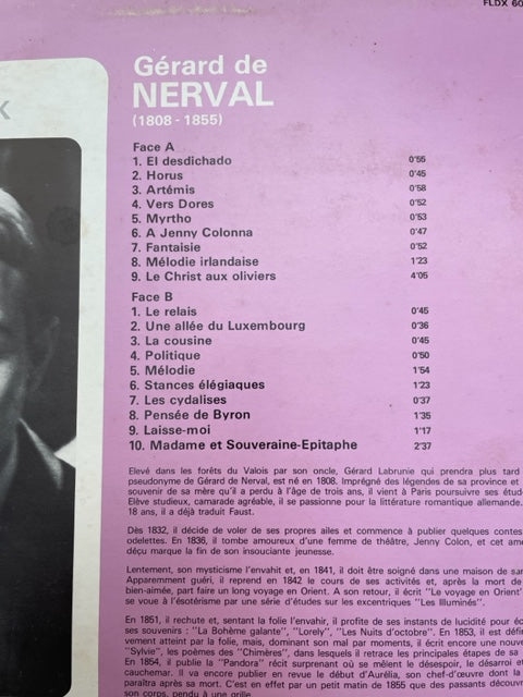 Vinyle poème de Gérard de Nerval lu par Pierre Vaneck - 3000 partitions, livres et vinyles d'occasion en vente sur notre site internet gastonmusicclub.fr Gaston Music Store