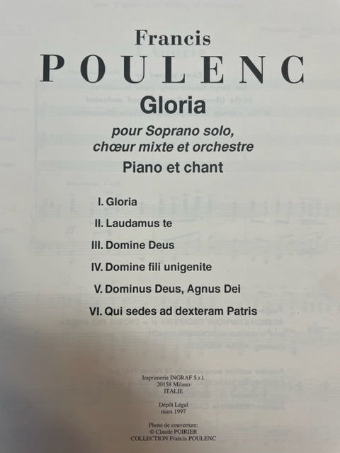 Francis Poulenc Gloria pour soprano solo, choeur mixte et piano