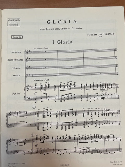 Francis Poulenc Gloria pour soprano solo, choeur mixte et piano