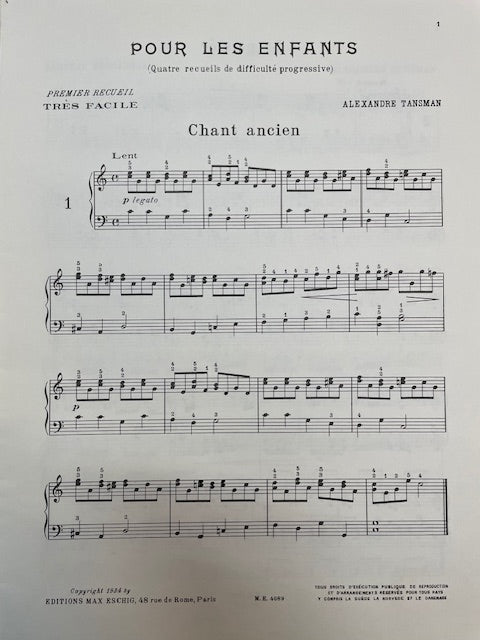 Alexandre Tansman Pour les enfants 1er recueil, très facile pour piano-3000 partitions, livres et vinyles d'occasion en vente sur notre site internet gastonmusicclub.fr Gaston Music Store