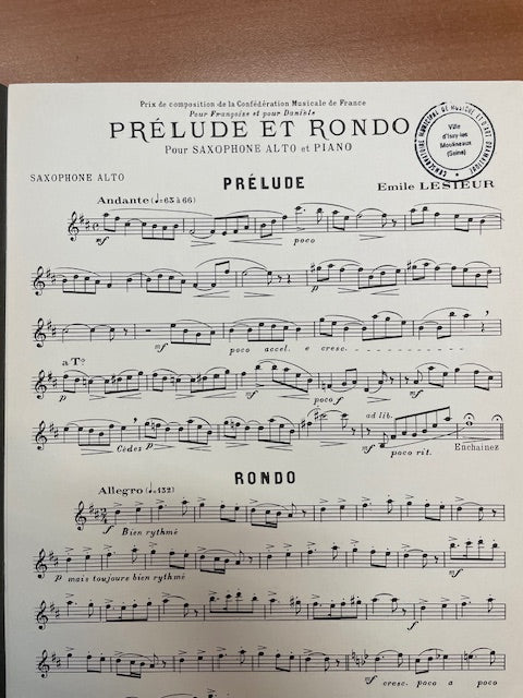 Emile Lesieur Prélude et rondo pour saxophone alto et rondo-3000 partitions, livres et vinyles d'occasion en vente sur notre site internet gastonmusicclub.fr Gaston Music Store