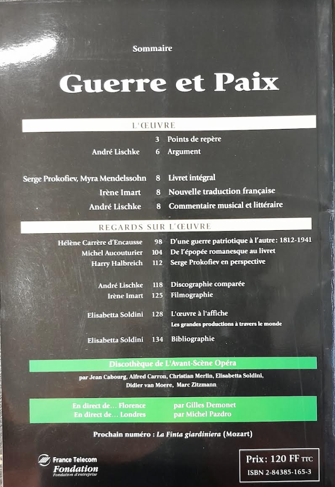 Prokofiev Guerre et paix."Avant-scène" opéra n° 194-3000 partitions, livres et vinyles d'occasion en vente sur notre site internet gastonmusicclub.fr Gaston Music Store