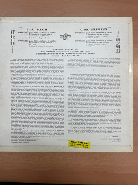 Vinyle Bach et Telemann 4 concertos pour flûte et orchestre Jean-Pierre Rampal