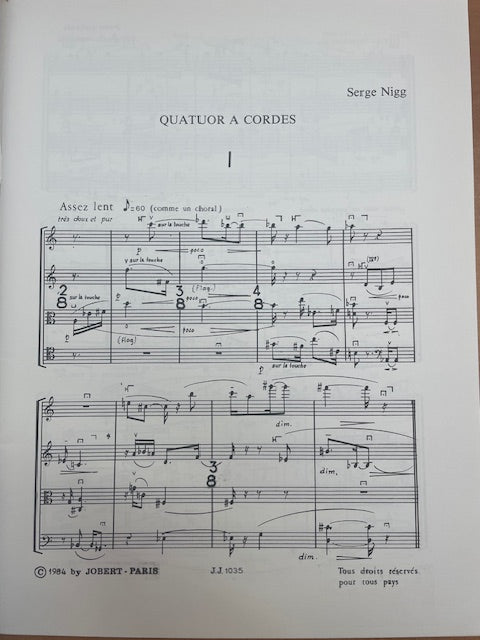 Serge Nigg Quatuor a cordes conducteur grand format-3000 partitions, livres et vinyles d'occasion en vente sur notre site internet gastonmusicclub.fr Gaston Music Store
