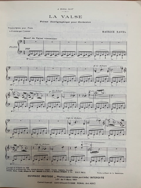 Maurice Ravel La Valse, poème chorégraphique pour Orchestre - transcription pour piano
