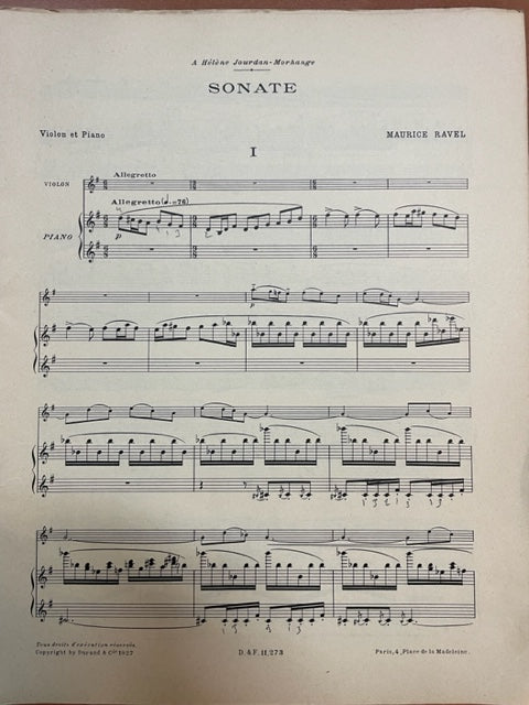 Maurice Ravel Sonate pour violon et piano