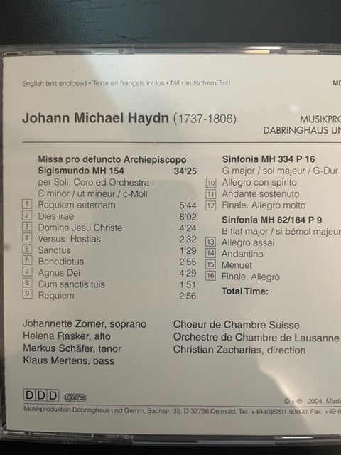 CD Joseph Haydn Requiem - Symphonies P9 ET P16 direction Christian Zacharias-3000 partitions, livres et vinyles d'occasion en vente sur notre site internet gastonmusicclub.fr Gaston Music Store