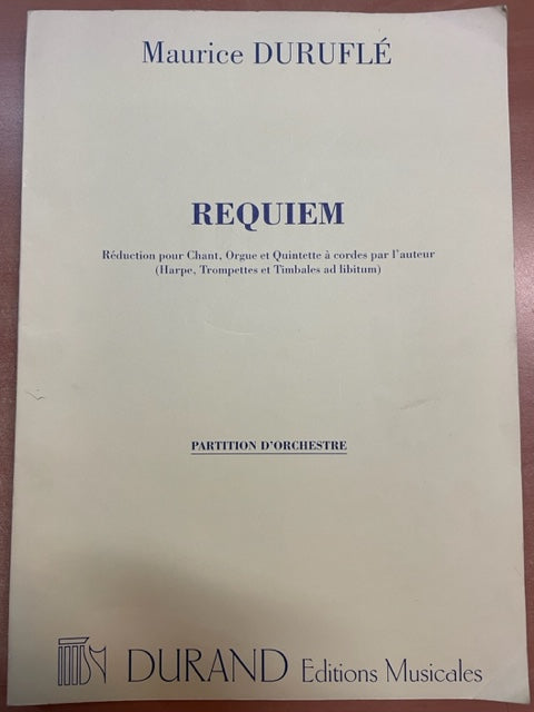 Maurice Duruflé Requiem - réduction pour chant, orgue et quintette à cordes- 3000 partitions, livres et vinyles d'occasion en vente sur notre site internet gastonmusicclub.fr Gaston Music Store