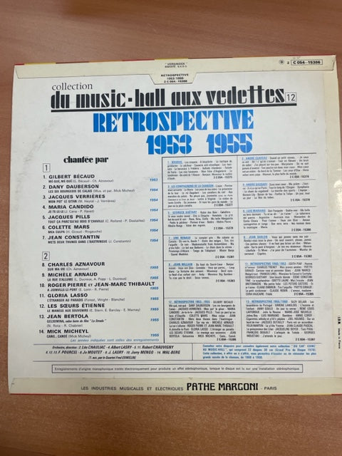 Vinyle Chansons Rétrospective 1953 - 1955-3000 partitions, livres et vinyles d'occasion en vente sur notre site internet gastonmusicclub.fr Gaston Music Store